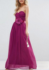 New Purple Pleated Bandeau Bow Sleeveless Chiffon Maxi Dress