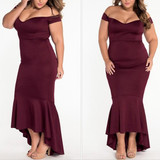 New Burgundy Irregular Bandeau Off Shoulder Backless Mermaid Prom Evening Party Maxi Dress