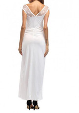White Patchwork Cut Out Side Slit Maxi Dress