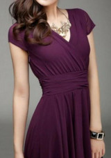 Burgundy Draped V-neck High Waisted Prom Evening Party Maxi Dress