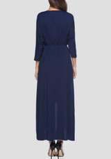Dark Blue V-neck Irregular Draped Elegant Plus Size Maxi Dress