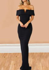 Black Off Shoulder Boat Neck Short Sleeve Elegant Cocktail Party Maxi Dress Black Off Shoulder Boat Neck Short Sleeve Elegant Cocktail Party Maxi Dress