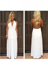 White Sunflower Print Draped Halter Neck Backless Deep V-neck Elegant Maxi Dress White Sunflower Print Draped Halter Neck Backless Deep V-neck Elegant Maxi Dress