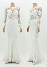 White Patchwork Grenadine Lace Draped Backless Mermaid Bridesmaid Prom Party Maxi Dress