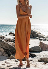 Yellow Cut Out Draped Knot Spaghetti Strap Flowy Bohemian Party Maxi Dress