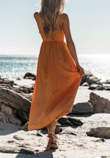 Yellow Cut Out Draped Knot Spaghetti Strap Flowy Bohemian Party Maxi Dress