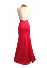 Red Plain Zipper Plunging Neckline Fashion Maxi Dress