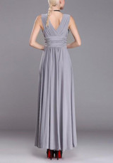 Grey Draped V-neck Plus Size Backless Elegant Party Maxi Dress