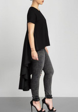 Black Draped Irregular Swallowtail High-Low Round Neck Short Sleeve Maxi Dress