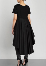 Black Draped Irregular Swallowtail High-Low Round Neck Short Sleeve Maxi Dress