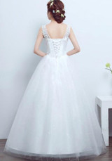 White Patchwork Lace Cross Back V-neck Tulle Tutu Wedding Gowns Maxi Dress