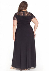 Black Patchwork Lace Draped Plus Size Deep V-neck Party Maxi Dress