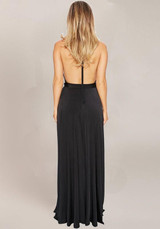 Black Plain Draped V-neck Sleeveless Elegant Maxi Dress