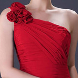 Red One Shoulder Pleated Elegant Prom Evening Party Maxi Dress