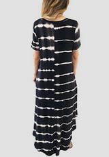 Black-White Striped Pockets Side Slit V-neck Casual Maxi Dress Black-White Striped Pockets Side Slit V-neck Casual Maxi Dress