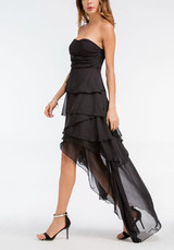 Black Cascading Ruffle Irregular Off Shoulder Plus Size Homecoming Party Maxi Dress