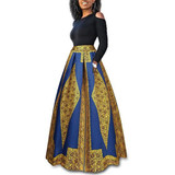 Golden Plaid Cut Out Round Neck Fashion Maxi Dress