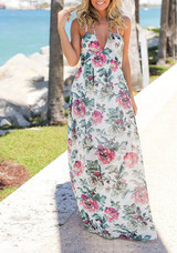 White Draped Spaghetti Strap Halter Neck Backless Flowy Vegas Bohemian Beach Maxi Dress