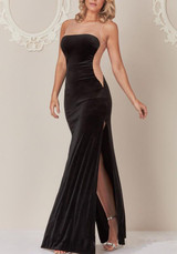 Black Patchwork Grenadine Zipper Sheer Backless Side Slit Formal Party Elegant Maxi Dress