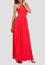 Red Patchwork Irregular Grenadine Backless Sleeveless Maxi Dress