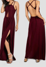 Red Patchwork Irregular Grenadine Backless Sleeveless Maxi Dress