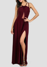 Red Patchwork Irregular Grenadine Backless Sleeveless Maxi Dress