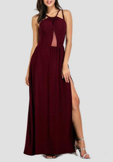 Red Patchwork Irregular Grenadine Backless Sleeveless Maxi Dress
