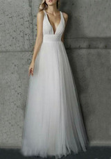 White Patchwork Grenadine Draped Backless Deep V-neck Banquet Bridesmaid Elegant Party Maxi Dress