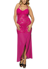 Rose Carmine Patchwork Lace Irregular Tie Back Backless Maxi Dress