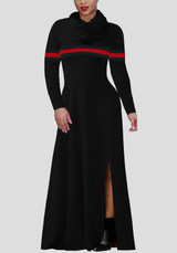 Black Striped Draped Side Slit Cowl Neck Casual Maxi Dress