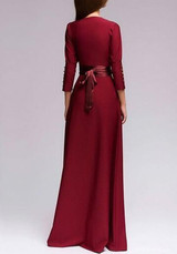 Red Patchwork Buttons Round Neck Fashion Maxi Dress