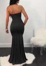 Black Pleated Mermaid Backless Off Shoulder Banquet Elegant Party Maxi Dress