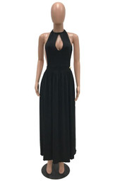 Black Cut Out Draped Tie Back Backless Halter Neck Clubwear Maxi Dress
