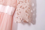 Blush Pink Patchwork Lace Pleated Half Sleeve Chiffon Maxi Bridesmaid Dress