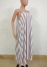 White Striped Condole Belt Irregular Fashion Maxi Dress