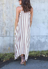 White Striped Condole Belt Irregular Fashion Maxi Dress