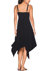 Black Irregular Draped Backless Spaghetti Strap Fashion Midi Dress