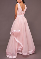 Pink Patchwork Lace Irregular Grenadine Zipper Homecoming Party Maxi Dress For Wedding