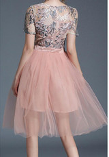 Pink Patchwork Draped Grenadine Embroidery Tutu Elegant Midi Dress Pink Patchwork Draped Grenadine Embroidery Tutu Elegant Midi Dress