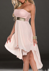 Pink Irregular Bandeau Swallowtail Off Shoulder High-Low Bridesmaid Party Chiffon Midi Dress