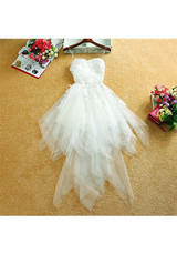 White Patchwork Lace Grenadine Irregular Bandeau Fashion Midi Dress