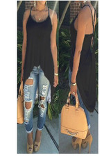 Black Plain Irregular Cross Back Spaghetti Strap High-low Midi Dress