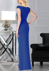 Blue Patchwork Grenadine Sequin Slit Prom Evening Party Maxi Dress