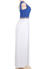 White Patchwork Draped Lace Backless Deep V-neck Homecoming Party Maxi Dress