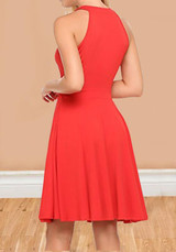 Red Cut Out Draped Halter Neck High Waisted Homecoming Graduation Party Midi Dress