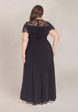 Black Patchwork Draped Lace V-neck Short Sleeve Elegant Maxi Dress