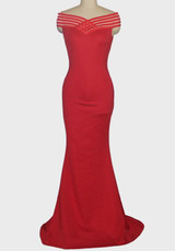 Red Boat Neck Off Shoulder Mermaid Elegant Homecoming Party Maxi Dress