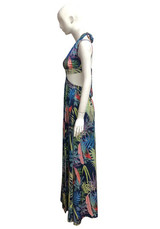 Blue Cut Out Draped Side Slit Spaghetti Strap Backless Flowy Bohemian Maxi Dress