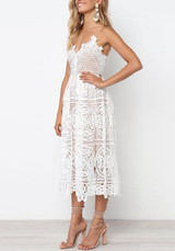 White Draped Lace Spaghetti Strap Deep V-neck Vegas Bohemian Cute Mini Dress