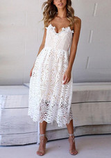 White Draped Lace Spaghetti Strap Deep V-neck Vegas Bohemian Cute Mini Dress